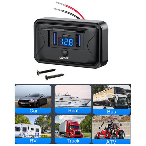 One To Three Car Fast Charger With Built-in Voltage Display With Waterproof Cover