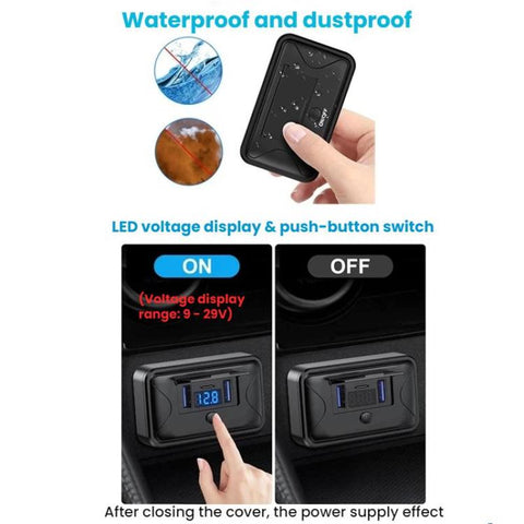 One To Three Car Fast Charger With Built-in Voltage Display With Waterproof Cover