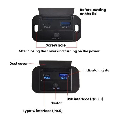 Car USB Charging Port Fast Charging PD Interface Modification