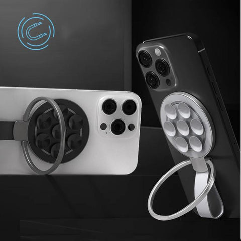 Magnetic Suction Cup Phone Ring Stand Strong Adhesion Phone Grip, Graphite, Silver