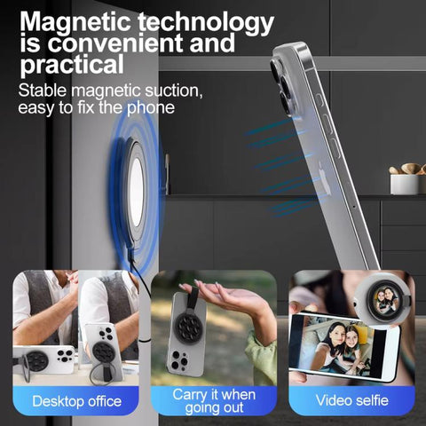 Magnetic Suction Cup Phone Ring Stand Strong Adhesion Phone Grip, Graphite, Silver