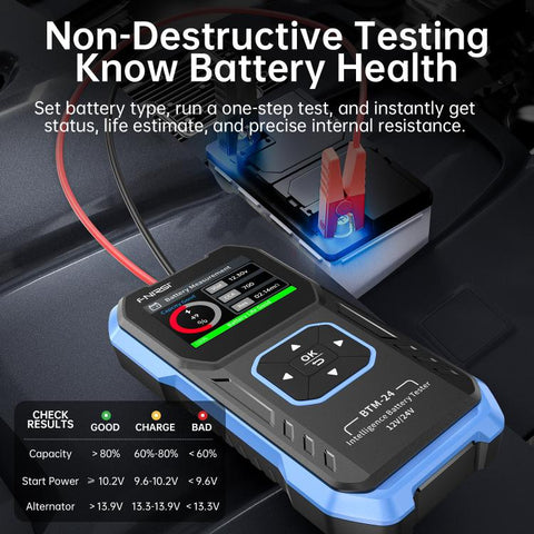 FNIRSI 12V/24V Automotive Battery Voltage And Capacity Tester, BTM-24