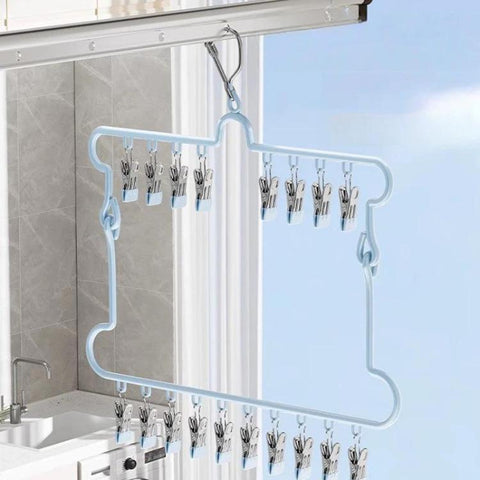 Foldable Socks Drying Hanger For Balcony Multi-Clip Stainless Steel Underwear Rack