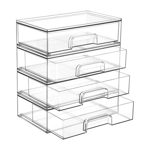 Transparent Desktop Storage Boxes Drawer-Style Storage Rack, Single, 4pcs