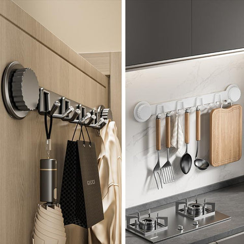 Suction Cup Hooks Stainless Steel Multi-Hook Rack For Kitchen, Bathroom, Single 4-hook Black, Single 5-hook Black, Double 6-hook Black, Double 8-hook Black, Single 4-hook Gray, Single 5-hook Gray, Double 6-hook Gray, Double 8-hook Gray                 ...