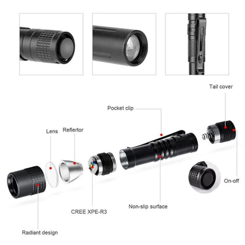 Portable Mini Flashlight Outdoor Waterproof Handheld LED Flashlight, 1 Battery White Light, 2 Battery White Light, 1 Battery Purple Light, 2 Battery Purple Light, 1 Battery Red Light, 2 Battery Red Light