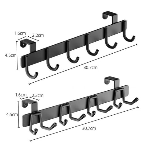 Over-the-Door Stainless Steel Hook Rack No Drill Multi-Hooks for Cabinet/Closet Door, Single Black, Single White, Double Black, Double White