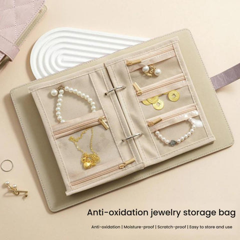 Jewelry Organizer Book for Gold & Silver With 5 Removable Velvet-Lined Pages Portable Anti-Tarnish Travel Case