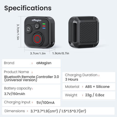 aMagisn Bluetooth Remote Controller 3.0 Universal Version For Insta360, GoPro Hero, Android/ios Smartphones, DJI OSMO 360, Action 6/5 Pro/4, AM40