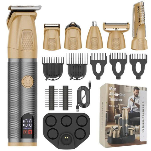 YJ-101 6 In 1 Multifunctional Digital Display Electric Hair Clipper IPX6 Waterproof Nose & Armpit Hair Trimmer