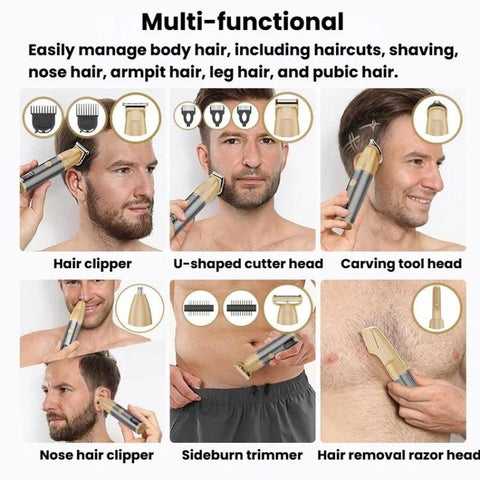 YJ-101 6 In 1 Multifunctional Digital Display Electric Hair Clipper IPX6 Waterproof Nose & Armpit Hair Trimmer