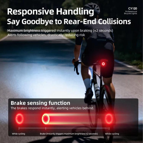 Bicycle Smart Braking Carbon Fiber Vibration Sensing Rear Light Warning Light, CY120