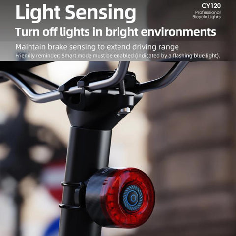Bicycle Smart Braking Carbon Fiber Vibration Sensing Rear Light Warning Light, CY120