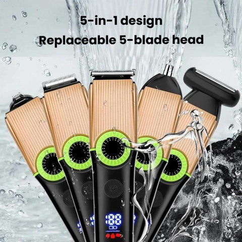 5 In 1 Multifunctional Rechargeable Hair Clipper With Digital Display IPX6 Waterproof Nose & Body Hair Trimmer