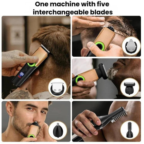5 In 1 Multifunctional Rechargeable Hair Clipper With Digital Display IPX6 Waterproof Nose & Body Hair Trimmer