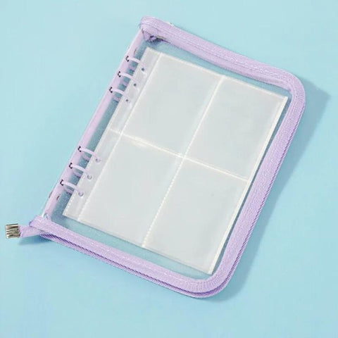 A5 Clear Sparkly PVC Multi-Function Zipper Pouch with 25 Loose-Leaf Four-Compartment Pages for Jewelry, Money, Photo Storage