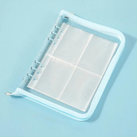 A5 Clear Sparkly PVC Multi-Function Zipper Pouch with 25 Loose-Leaf Four-Compartment Pages for Jewelry, Money, Photo Storage