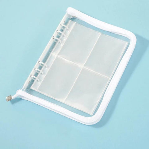 A5 Clear Sparkly PVC Multi-Function Zipper Pouch with 25 Loose-Leaf Four-Compartment Pages for Jewelry, Money, Photo Storage