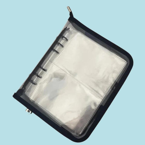 A5 Clear Sparkly PVC Multi-Function Zipper Pouch with 25 Loose-Leaf Four-Compartment Pages for Jewelry, Money, Photo Storage