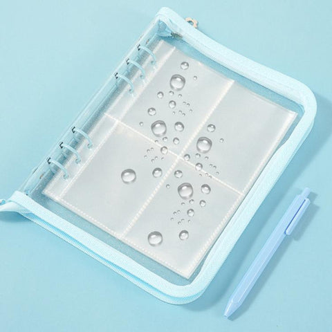 A5 Clear Sparkly PVC Multi-Function Zipper Pouch with 25 Loose-Leaf Four-Compartment Pages for Jewelry, Money, Photo Storage