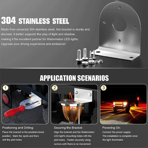 Stainless Steel LED Light Mount For Trucks Vehicle Modified Chassis Light Base, 2pcs