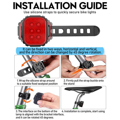Bicycle Night Riding Warning Light Cycling Rechargeable Light, CYCLAMI Q6 Front Light+Tail Light