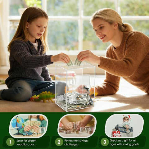 Acrylic Banknote Coin Piggy Bank With Lock