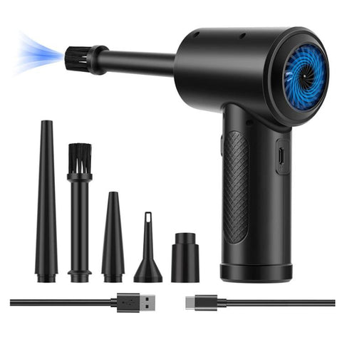 Cordless Turbo Fan Blower And Vacuum Cleaner With 5 Interchangeable Nozzles & LED Light, 3 Brushes, No Brush