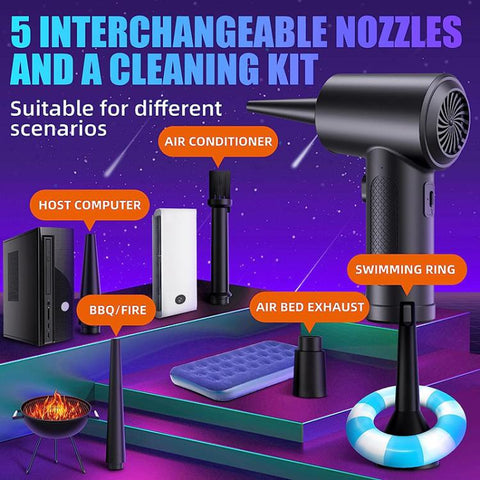 Cordless Turbo Fan Blower And Vacuum Cleaner With 5 Interchangeable Nozzles & LED Light, 3 Brushes, No Brush
