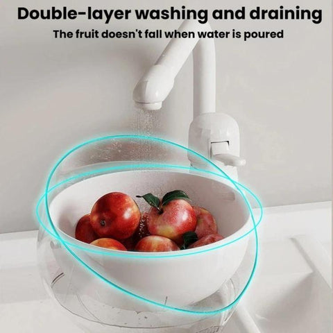 Double-Layer Fruit Vegetable Washing & Draining Basket Household Kitchen Rice Draining Basin, Transparent White