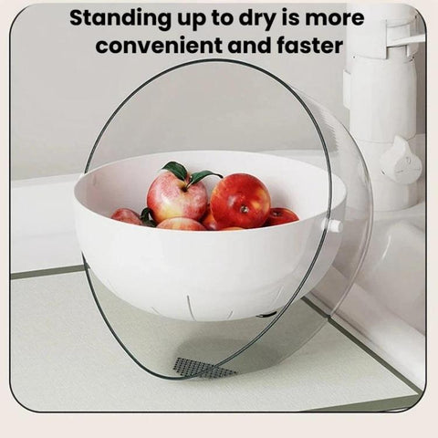 Double-Layer Fruit Vegetable Washing & Draining Basket Household Kitchen Rice Draining Basin, Transparent White