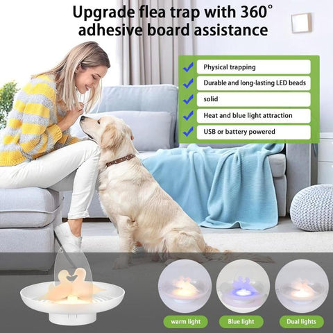Flea & Mosquito Trap USB/AAA Battery Powered Indoor/Outdoor Insect Catcher with Blue & Warm Light