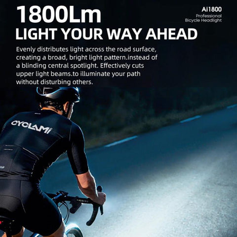 CYCLAMi AI1800 Bicycle Headlight Waterproof High-Intensity Night Riding Flashlight, AI1800