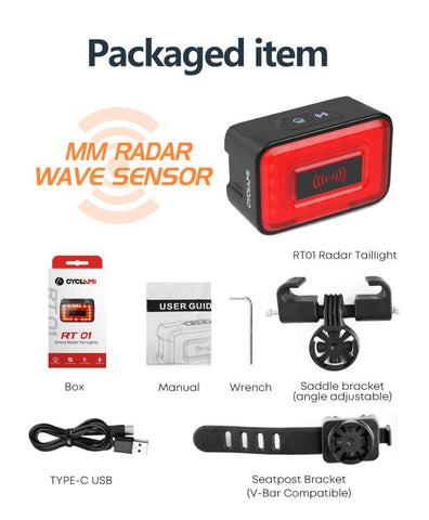 Smart Radar Tail Light Bicycle Night Riding Light, RT01