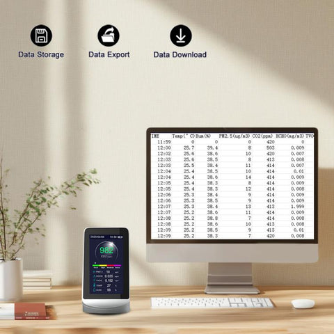 10-In-1 Air Quality Monitor With Data Export To PC Detector For CO2, PM2.5, PM10, HCHO, TVOC, Temperature & Humidity, DM72B