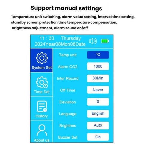Handheld 10-In-1 Air Quality Monitor With Data Export To PC Detector For CO2, PM2.5, PM10, HCHO, TVOC, AQI, Temperature & Humidity, DM509