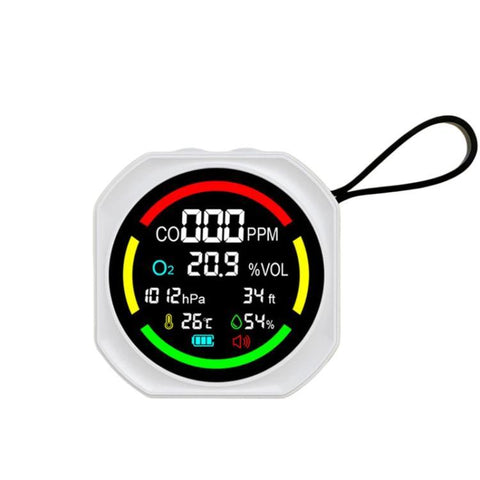 Portable Multi-Gas Environmental Monitor Rechargeable Air Quality Meter, 6 In 1 CO/O2/BP/ALT/T/H, 3 In 1 CO/ Temp/Humidity
