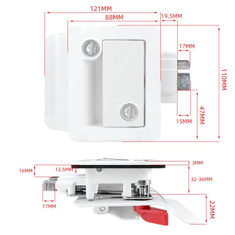 RV Conversion With Internal And External Opening Metal Panel Door Latches, White, Chrome