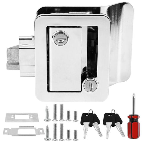 RV Conversion With Internal And External Opening Metal Panel Door Latches, White, Chrome