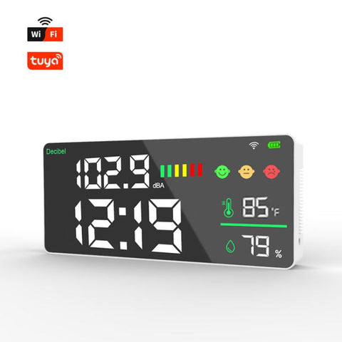 Tuya Smart 5-in-1 Wall-Mounted Noise Decibel Meter With Temperature, Humidity and Time Display, BASIC-C, BASIC-F, Upgraded