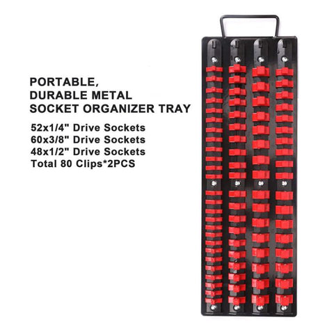Portable Socket Storage Holder With Handle For 1/4, 3/8, 1/2 Inch Drive Sockets