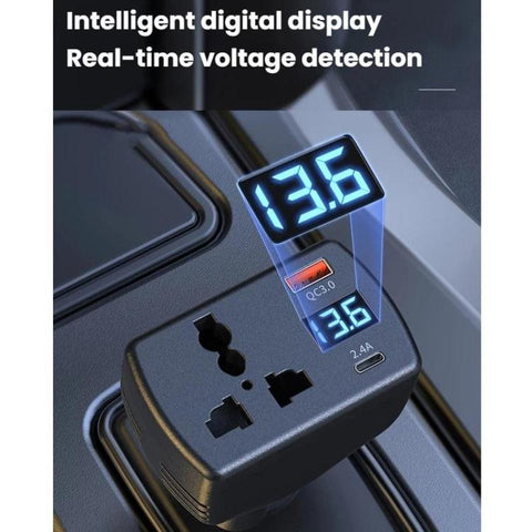 150W Smart Digital Display Car Inverter Cigarette Lighter USB + Type-C Dual-Port Charger