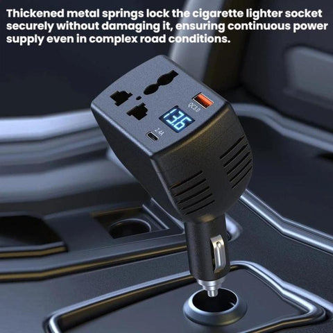 150W Smart Digital Display Car Inverter Cigarette Lighter USB + Type-C Dual-Port Charger