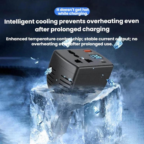 150W Smart Digital Display Car Inverter Cigarette Lighter USB + Type-C Dual-Port Charger