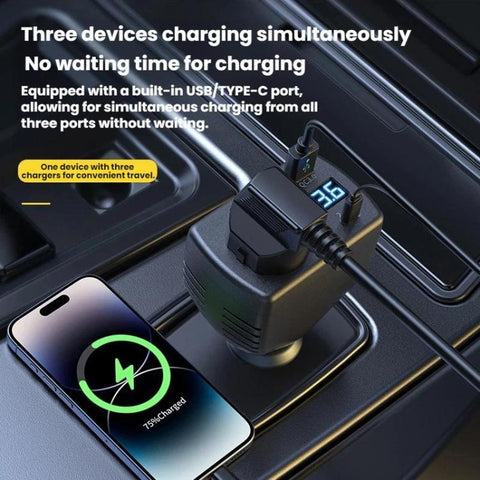 150W Smart Digital Display Car Inverter Cigarette Lighter USB + Type-C Dual-Port Charger