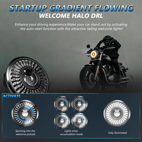5.75-Inch High-Power Motorcycle Headlight With Flowing Light And Cut-Line Halo, R26