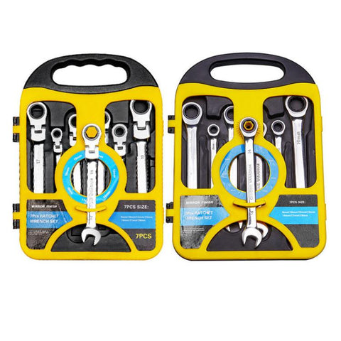 7pcs /Set Dual-Drive Ratchet Wrench 8-19mm Quick-Release Non-Slip Socket Spanner, Fixed Head, Flex Head