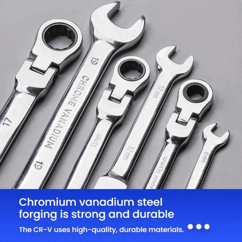 7pcs /Set Dual-Drive Ratchet Wrench 8-19mm Quick-Release Non-Slip Socket Spanner, Fixed Head, Flex Head