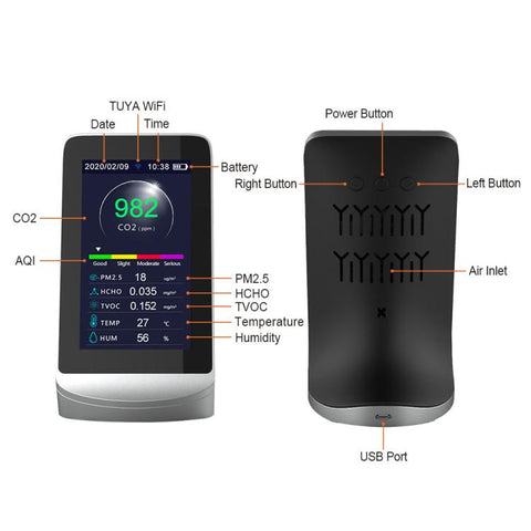 DM72B WiFi Version 10-In-1 Air Quality Monitor Support Tuya Smart App Control CO2, PM2.5, PM10, HCHO, TVOC Detector, DM72B WiFi