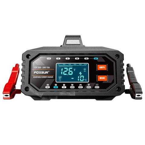 Foxsur 20A 12V/24V Portable Car  Motorcycle Battery Charger, US Plug, EU Plug, UK Plug, AU Plug, JP Plug
